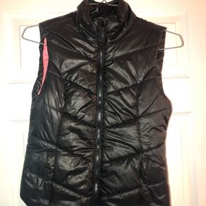 Black Puffy Vest with Pink Inner Lining